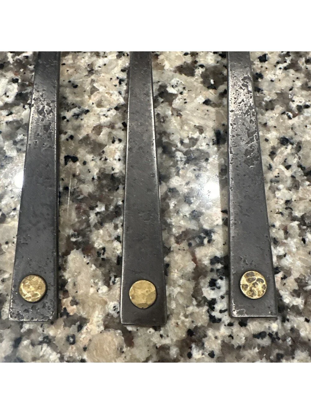 Hammered Steel Rivet Flatware 3 Spoons Jefferson Mack Rare Restoration Hardware